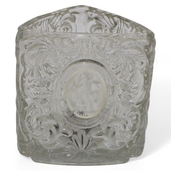 Vintage Avon Clear Glass Triangle Vase With Intricate Embossed Floral & Scroll D - Picture 1 of 6